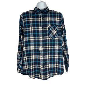 Activa Sports Plaid Flannel Button Down Shirt Size M Blue Ivory